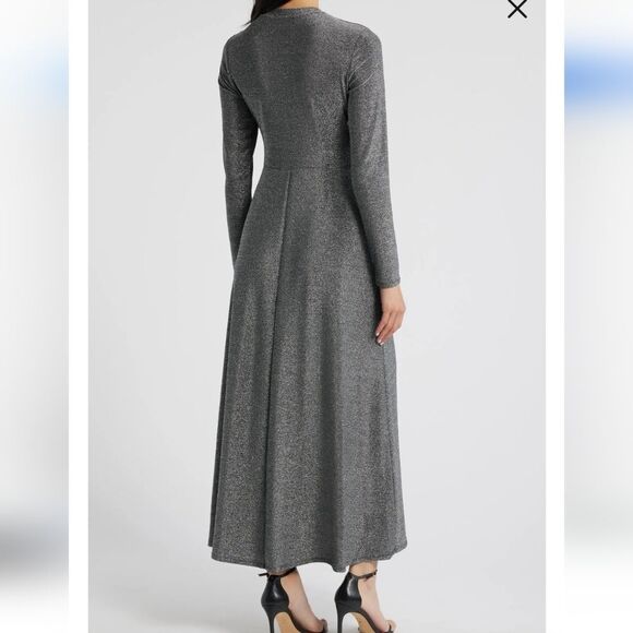 Draped Metallic Long Sleeve Maxi Dress - Picture 2 of 8